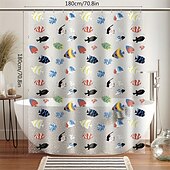 preiswerte Duschvorhänge-Klarer Duschvorhang tropische Fische 180x200cm 70&quot;x79&quot; wasserdicht leichter Fisch-Duschvorhang-Beschichtung PEVA lange modische Bad-Duschvorhänge mit 12 Ösenhaken für Badewanne Badezimmer