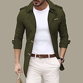 billige Trenchcoat for menn-Herre Overgangsjakke Trenchcoat Ut på byen Vår &amp; Vinter Polyester Vindtett jakke Yttertøy Klær Gatemote عادي Aftæpning Enkeltkneppet