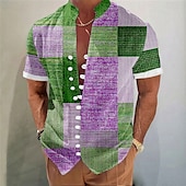 voordelige Geometrisch patroon-Voor heren Geometrisch Kleurenblok Lapwerk Overhemd Overhemd met knopen Overhemd met staande kraag Korte mouw Mode-casual Vakantie Dagelijks Zomer Lente Mandarijn Kraag 3D-afdrukken Linnenachtig shirt