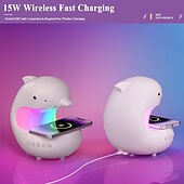 ieftine Lumini decorative-1 buc lumină de noapte mobilă cu încărcare wireless, player muzical, lumini colorate RGB, urmărește ritmul muzicii, drăguț în formă de delfin, mufă de tip C în dormitor, lumină de noapte cu funcție de