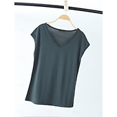 billige Plain t-skjorte-Dame Bluse Helfarge Stilfull Fritid Kortermet V-hals Vanlige topper Daglig Svart Hvit Rosa Rød Marineblå Sommer Vår
