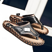 billige Ferietøfler-Herre vintage brune flip-flops i kunstskinn med robust sklisikker såle – utendørs sandaler for sommerfotturer, strandeventyr og daglig bruk