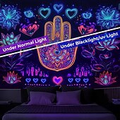 billiga Blacklight tapestries-Blacklight Tapestry Glow in the Dark Glow Party UV Reactive Boho Trippy Misty Hanging Tapestry Wall Art Mural Living Room Bedroom