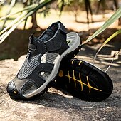 voordelige Buitensandalen-Bruine gesloten heren outdoor wandelsandalen met ademend mesh bovenwerk, gevoerde zool, avontuurlijke stijl voor volwassenen, geschikt voor bergpaden, boswandelingen, zomerkamperen