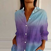 billige Kvinne Grafiske Topper-Dame Skjorte Bluse Batikkfarget Moderne Fritid Langermet Skjortekrage Vanlige topper Ferie Ut på byen Knapper Lilla Sommer