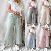 economico Pantaloni in cotone e lino con grafica-Per donna Pantaloni in cotone e lino Culotte Gamba Larga Pantaloni Eleganti Streetwear Casual Lunghezza intera Naturale A righe Tasca Elastico in vita Comodo Confortevole Streetwear Uscire Aalbicocca