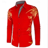 olcso Férfi gombos ingek-Férfi Ing Galléros ing Gombos póló Grafika Esküvő Vakáció Fekete Fehér Világoszöld Bor Hosszú ujj Gallér Nyár Tavasz Ruházat