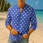 preiswerte Herrenhemd zum Knöpfen-Herren Hemd Sommerhemd Freizeithemd Strandhemd Knopfhemd Rote Blau Grau Langarm Tupfen Stehkragen Urlaub Hawaiianisch Knöpfe Bekleidung Polyester Mode Lässig Bequem