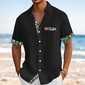 voordelige Vakantie-Voor heren Overhemd Linnen overhemd Zomer overhemd Strand Kleding Overhemd met knopen Effen Kleur Vakantie Curise Zwart Blozend Roze Groen Licht Blauw Korte mouw Kraag Zomer Lente zomer Kleding