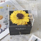 billige Kunstige planter og blomster-Solsikkekjede gave til henne med smykkeskrin med skuff, minneboks med beste ønsker, bursdagsgave til kvinner, jenter, mamma, venner