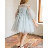 abordables Robes-Enfants Fille Robe Couleur Unie Manche 3/4 Extérieur Maille Adorable Coton Mi-long Robe Décontractée Robe en Tulle Été 4 ans et + Bleu Ciel
