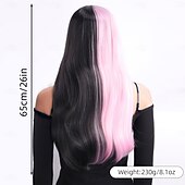 baratos Perucas Sintéticas sem Touca-Perucas sintéticas Trama Curly Reta natural Corte em Camadas Com Franjas Fabrico à Máquina Peruca 26 polegadas A1 Cabelo Sintético Mulheres Clássico Confortável Cores Gradiente Rosa Preta