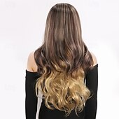 baratos Perucas Sintéticas sem Touca-Peruca sintética ondulada, profunda, em camadas, com franja, peruca de 28 polegadas, cabelo sintético a1 feminino, cor clássica e confortável