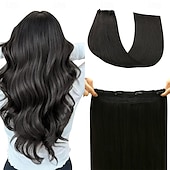 abordables Extensions Adhésives-Extensions de cheveux humains invisibles, 20 pouces - 50 g, 22 pouces - 80 g, 1b #, fil de poisson transparent noir, extensions de cheveux humains à clips pour femmes