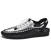 preiswerte Urlaubsandalen-Herren Sandalen Spaziergang Lässig PU Leder Bequem Rutschfest Atmungsaktiv Schnürung Rose+Schwarz Weiß+Schwarz Dunkelrot Sommer Frühling Herbst