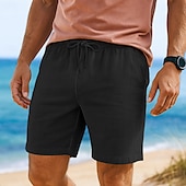 baratos Feriado-Homens Shorts de algodão e linho Calção Shorts de verão Shorts de praia Bolsos Com Cordão Cintura elástica Côr Sólida Conforto Respirável Comprimento do joelho Casual Diário Feriado Férias Moda Preto