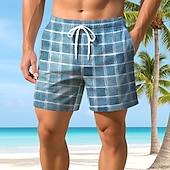 billige Geometrisk trykk-Herre Geometrisk Rutet Gitter / Teppe Badeshorts Surfeshorts Medium Midje Fritid utendørs Feriereise Hverdag Sidelommer Mesh fôr Elastisk snøring i midjen Designer Klær