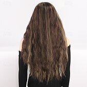 abordables Perruques Synthétiques Sans Bonnet-Perruque Synthétique Ondulé Micro Locs Coupe dégradée Avec frange Fabriqué à la Machine Perruque 28 pouces A1 Cheveux synthétiques Femmes Classique Confortable Dégradé de couleur Marron
