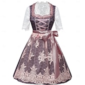 cheap Women-Oktoberfest Lace Dress Apron Dirndl Blouse Maid Bavarian German Munich Wiesn Women's Beer Festival Traditional Style Cloth