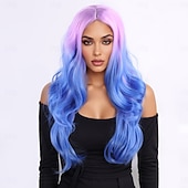 お買い得  トレンドの合成ウィッグ-人工毛ウィッグ ウェーブ レイヤード・ヘアカット バング付き 機械製 かつら 24 インチ A1 合成 女性用 ミドル部 クラシック カラーグラデーション マルチカラー