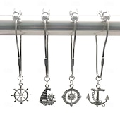 cheap Shower Curtains-Nautical Shower Curtain Hook 1pc Rustproof Polished Chrome with Antique Silvery, Anchor &amp; Rudder Pendants for Bathroom Decor