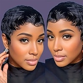 voordelige Topkwaliteit pruiken-Pixie cut pruik synthetische pruik voor zwarte vrouwen zwarte kleur