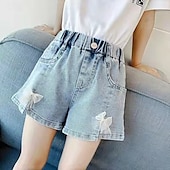 cheap Bottoms-Kids Girls&#039; Shorts Butterfly Streetwear Patchwork School 4-12 Years Summer Blue Dusty Blue Light Grey