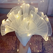 baratos Plantas e Flores Artificiais-Embalagem de presente de flores com luz LED, material de embrulho de gaze ondulada para buquê, caixa de presente de pirulito para casamento, festa, aniversário