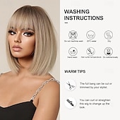 levne Syntetické trendy paruky-Ombré blond bob paruka s ofinou krátká rovná paruka pro ženy syntetické vlasy paruky pro denní párty cosplay nošení