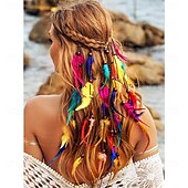 economico Accessori per acconciature-Cerchietti indiani arcobaleno boho, copricapo hippie con piume, accessori per capelli lunghi con piume regolabili per donne e ragazze