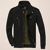preiswerte Cargo-Jacken-Herren Einsatzjacke übergangsjacke Ausgehen Windjacke Tasche Ganzjahres Einfach Klassisch Stehkragen Regulär Schwarz Khaki Armeegrün Jacken