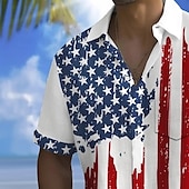 cheap Independence Day Shirts-Independence Day Men&#039;s American US Flag Patriotic Fourth of July Shirt Summer Shirt Button Up Shirt Short Sleeve Fashion Casual Holiday Summer Spring Turndown 3D Print Collared Shirts Front One Pocket