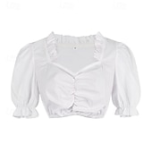 abordables Conjunto de Dirndl-Women's Bavarian Dirndl Dress Costume with Lace Apron and Blouse Pink Satin Embroidery Outfit for Oktoberfest Festival