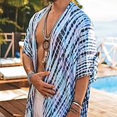 cheap Men&#039;s Casual Shirts-Men&#039;s Shirt Casual Shirt Beach Shirt Shrugs Blue Short Sleeves Stripes Vacation Hawaiian Clothing Apparel Polyester Fashion Ethnic Style Casual Comfortable
