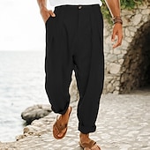 abordables Vacances-Homme Pantalons en Lin Pantalons Pantalon d&#039;été Plissé Jambe Droite Uni Confort Respirant Longueur complète Extérieur Occasionnel Quotidien Vacances Mode Coupe Ample Noir Blanche Taille haute