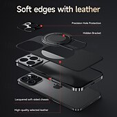 cheap iPhone Cases-Magnetic Leather Phone Case for iPhone 16/15/14/13 Pro Max – Shockproof Back Cover with Ring Kickstand, Wireless Charging Support