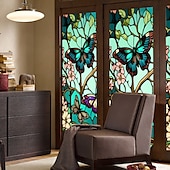 abordables Pegatinas de pared-Pegatina de ventana retro con diseño de flores y pájaros, de PVC, electrostática, no adhesiva, extraíble, con patrón de colores aleatorios.