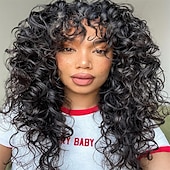 voordelige Historische pruiken-Krullende Pruik Grote Krullende Pruiken voor Witte Zwarte Vrouwen 20 Inch Lange Krullende Afro Pruik met Pony Synthetisch Haar Vervangingspruiken voor Cosplay en Dagelijks Ombre Blonde Halloween