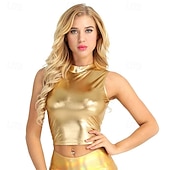tanie Najfatalniejszy-Retro / vintage Lata 80 Zachwycać się Crop top Dyskoteka Błyszczący patent lateksowy Metaliczny Bodycon Damskie Halloween Karnawał Festiwal Muzyczny Parada równości Miesiąc Dumy Top Lato
