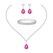 economico Parure di gioielli-Set di gioielli da sposa, 1 set di orecchini con strass e zirconi, collana e braccialetti, elegante set di gioielli artistici alla moda da donna per matrimoni, feste e abiti da sera.