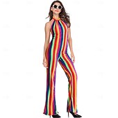 זול תלבושות-רטרו\וינטאג' שנות ה-70 סרבל בוטום בל מכנסיים מתרחבים דיסקו קשת פסים תחפושות בגדי ריקוד נשים האלווין (ליל כל הקדושים) קרנבל פסטיבל מוזיקה מצעד הגאווה חודש הגאווה מבוגרים סרבל קיץ