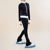 זול טייץ להחלקה אמנותית-מעיל פליז להחלקה אמנותית מכנסי החלקה אמנותית לנשים מעיל החלקה על הקרח לבנות גרביונים חולצה שחורה אדומה טלאים חור לאגודל ספנדקס גמיש אימון אימון