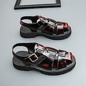cheap Dress Sandals-Men's Black Faux Leather Gladiator Sandals - Durable and Stylish Sandals for Summer Adventures