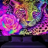 cheap Blacklight Tapestries-Sheena Pike Blacklight Tapestry Glow in the Dark Glow Party UV Reactive Trippy Misty Hanging Tapestry Wall Art Mural for Living Room Bedroom Neon Rainbow Leopard