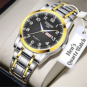 ieftine Ceasuri Quartz-Ceas de mână bărbătesc la modă, cu curea din oțel, cu curea de cuarț, design simplu, cadran circular, calendar dual, impermeabil IPX7, cu lumină de noapte, ceas de afaceri