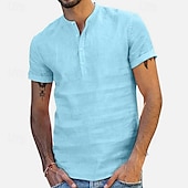 economico Classico-Per uomo Camicia Camicia di lino Camicia con colletto alla coreana Camicia popover Camicia Estiva Abbigliamento da spiaggia Tinta unica Vacanza Casuale Nero Bianco Azzurro cielo Grigio Maniche Corte