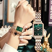 baratos Relógios Quartz-Relógio de quartzo feminino de luxo com mostrador quadrado – pulseira de aço inoxidável à prova d&#039;água, detalhes em diamante, estilo retrô elegante