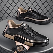 billige Sneakers til herrer-Herre Fritidssko for menn Gange Fritid PU Lær Netting Pustende Bekvem Sklisikker Snøring Svart Grønn / Hvit Sommer Vår