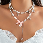 abordables Colliers-Collier pendentif Perle Femmes Élégant Mignon Perles Etoile Nœud Mariage Gouttes Colliers Tendance Pour Mariage Soirée Cadeau
