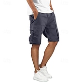 baratos Clássico-Homens Bermuda Cargo Calção Shorts de verão Com Cordão Cintura elástica Bolso multi Tecido Conforto Vestível Comprimento do joelho Ao ar livre Esporte Diário Moda Casual Preto Verde Tropa